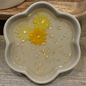 Handmade Floral Trinket Dish with Yellow Flowers